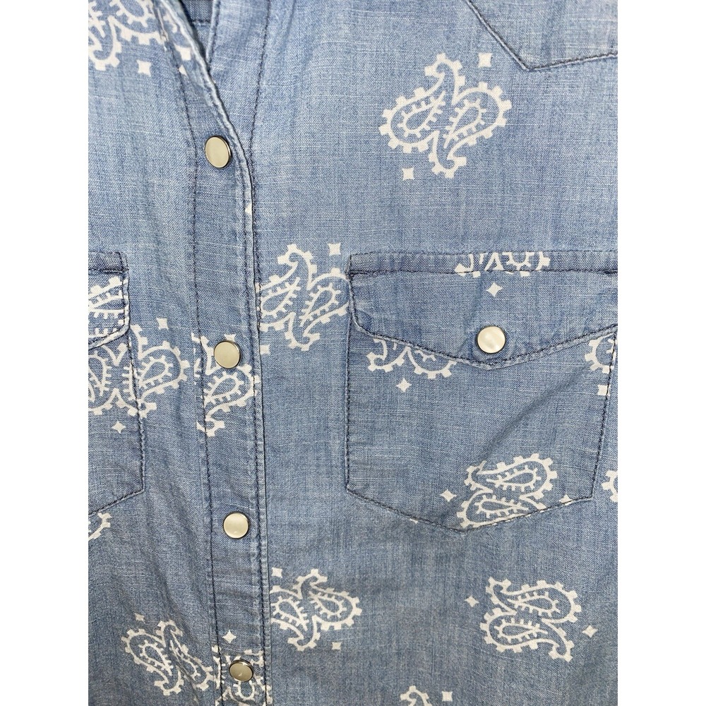 Gap Denim Shirt Dress Small Long Sleeve Pearl Snap Pockets Western Chambray - Picture 6 of 8